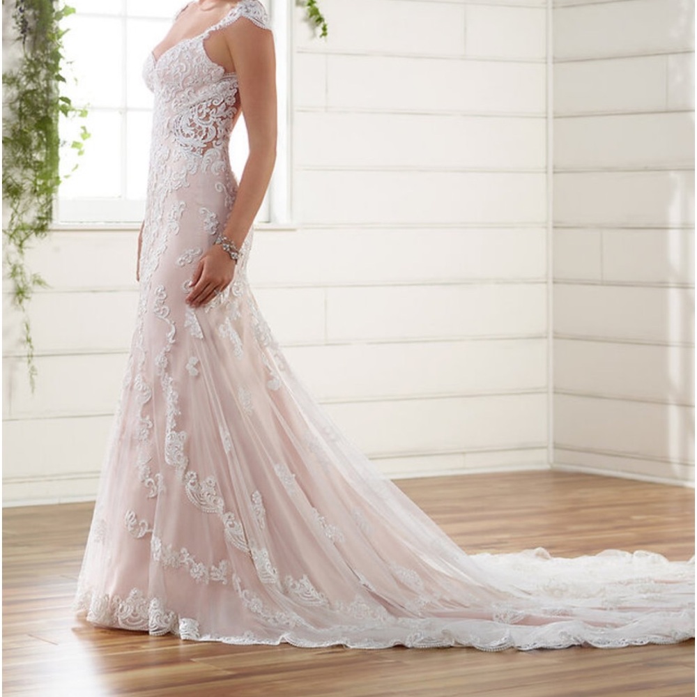 Essence Wedding Gown, Gorgeous gown, ivory lace over blush lining.  Boho style.